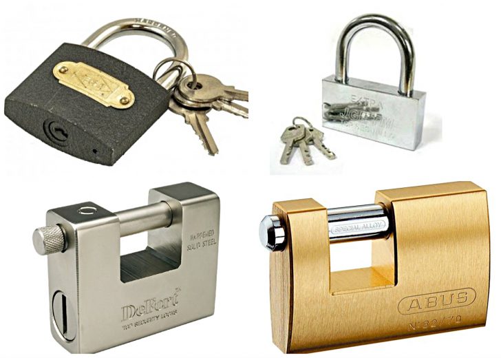 The padlocks material - aluminum, steel, iron and brass