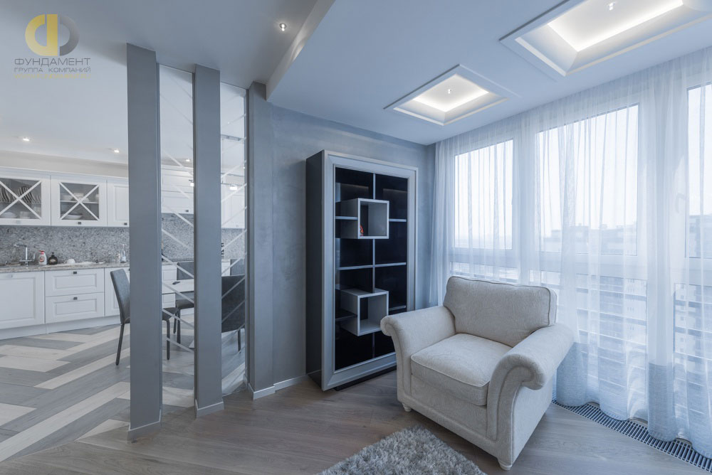 Интерьер гостиной в серых тонах в современном стиле. Фото 2018 