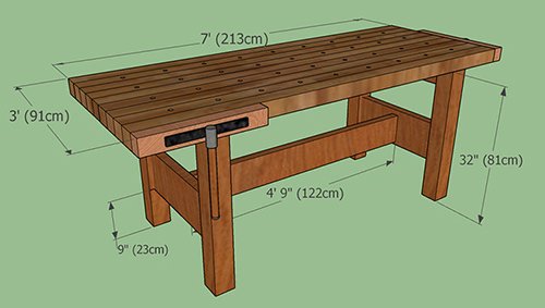Simple workbench plans with dimensions.