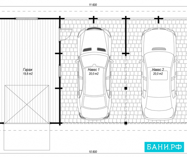 Чертеж гаража на две машины