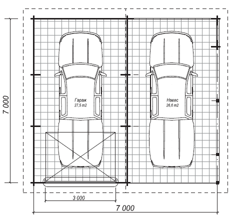 Размер навеса для 2 машин чертежи